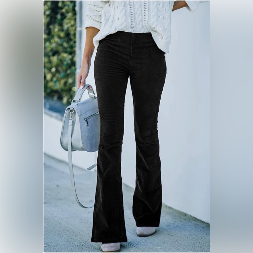 Black corduroy flair pants.